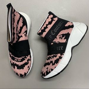 Juicy Couture Shoe Knit High Top Sneaker Booties Black Pink Tie Dye Women NIB